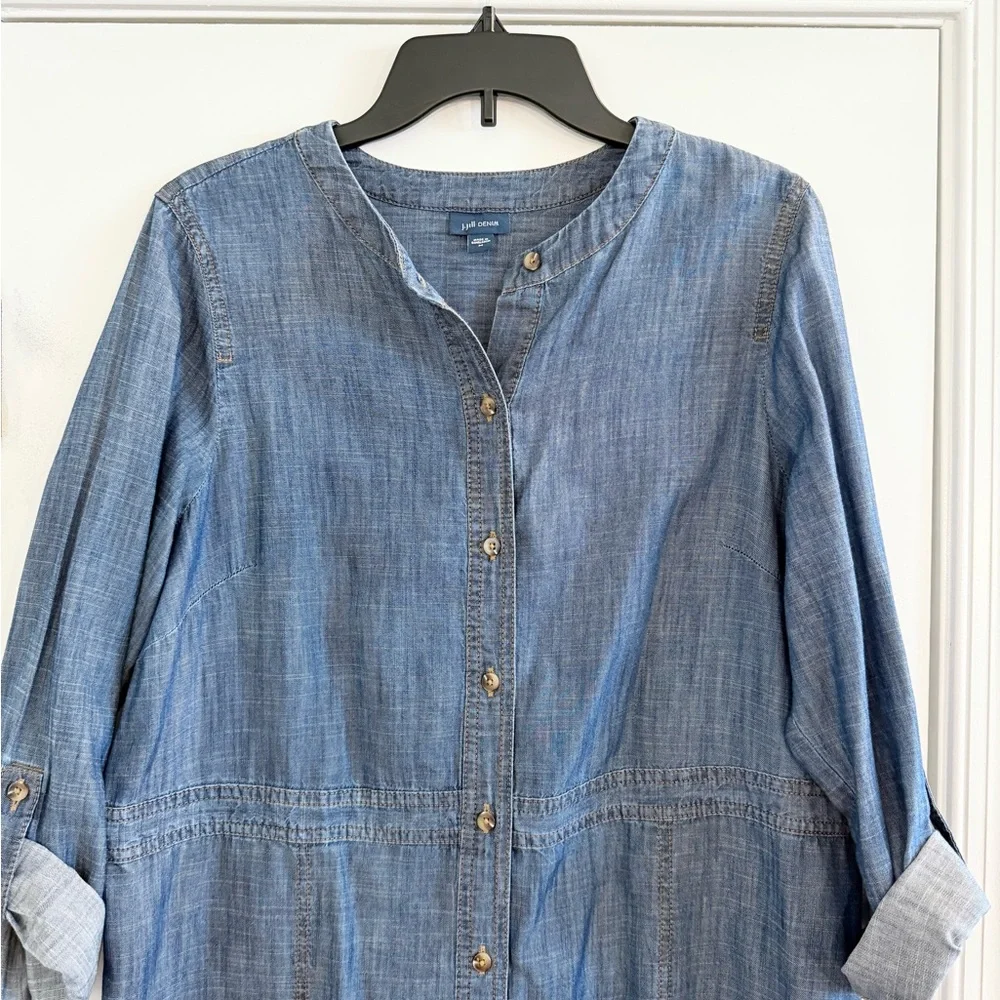 J. Jill Denim Chambray Dress Rolled Sleeve Size M - Picture 3 of 11
